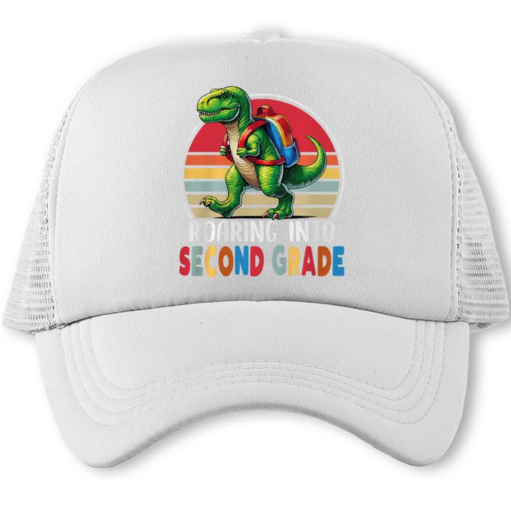 Roaring Into Second Grade T-Rex Back To School 2nd Grade Premium Tri-Blend Trucker Cap
