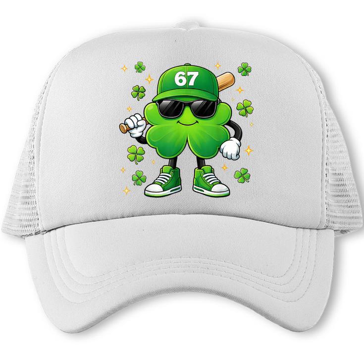 Shamrocks Playing Baseball St Patricks Day 6 7 Meme Men Boys Trucker Cap