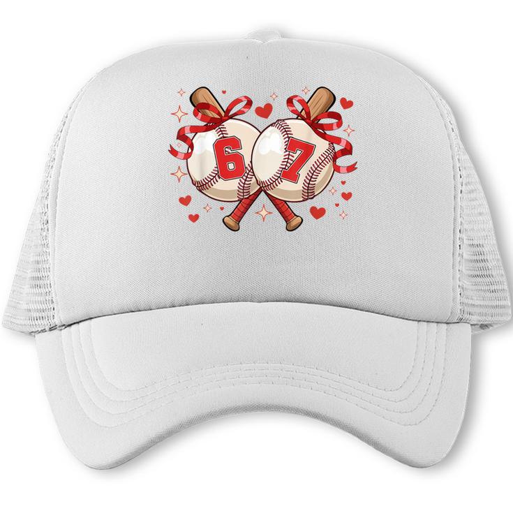 Six Seven 67 Meme Baseball Coquette Bow Valentine Trucker Cap
