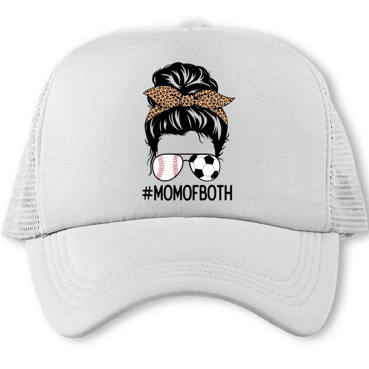 Soccer Baseball Mom Of Both Messy Bun Leopard Mother's Day Trucker Cap
