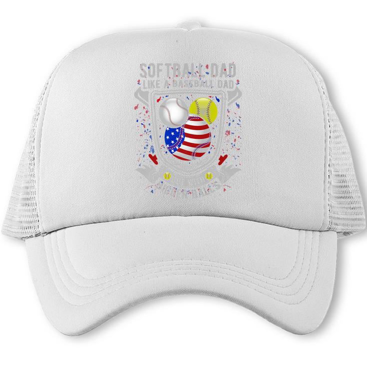 Softball Dad Like A Baseball Dad 4th Of July USA Retro Flag Premium Trucker Cap