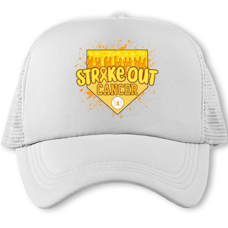 Strike Out Childhood Cancer Boys Baseball Drip Gold Ribbon Trucker Cap