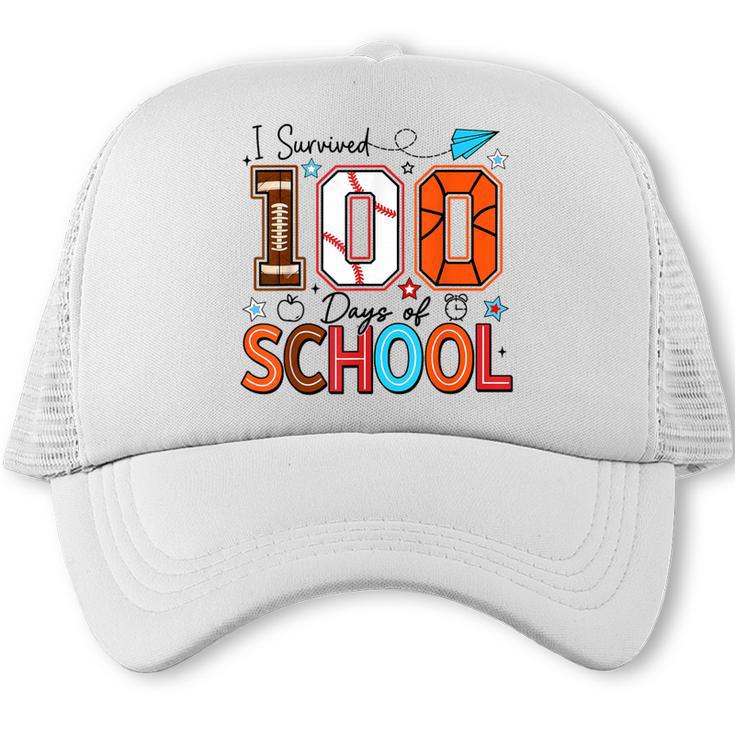 I Survived 100 Days Baseball Football Basketball School Kids Trucker Cap