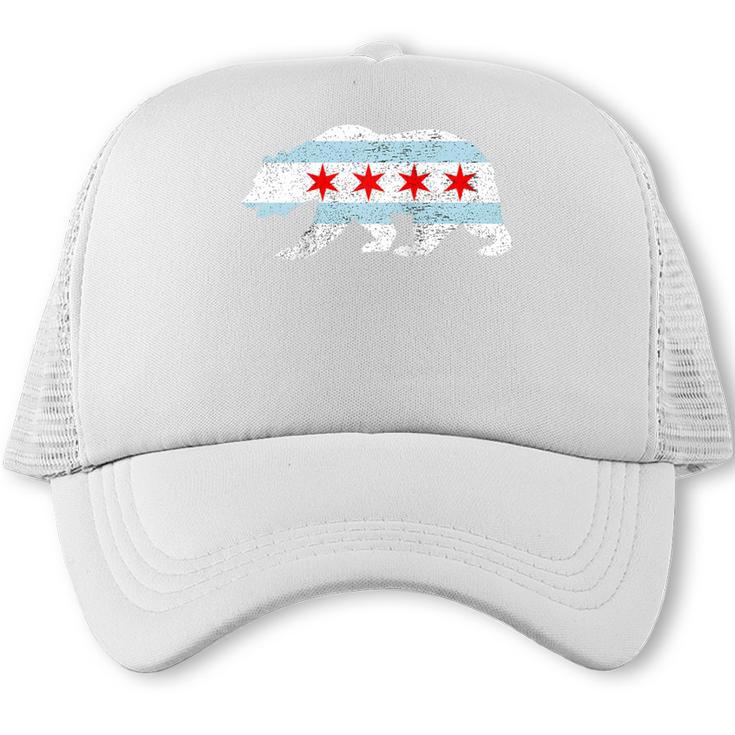 Sweet Vintage Retro Chicago City Flag Bear Print Raglan Baseball Tee Trucker Cap