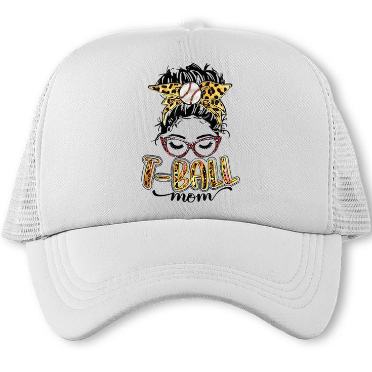 T Ball Mom Messy Bun Leopard Baseball Mom Leopard Trucker Cap