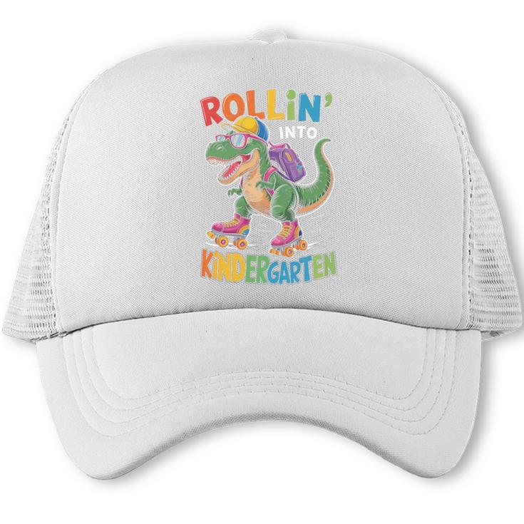 T Rex Rollin Into Kindergarten Back To School First Day Boys Trucker Cap
