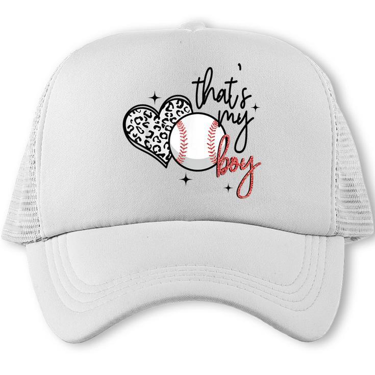 That's My Boy Leopard Heart Baseball Mom Trucker Cap