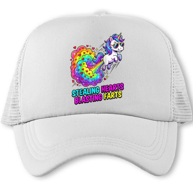 Unicorn Fart Valentine Stealing Hearts Blasting Farts Raglan Baseball Tee Trucker Cap