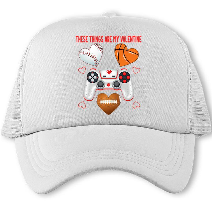 Valentines Day Boys Men Hearts Gaming Football Baseball Love Premium Tri-Blend Trucker Cap