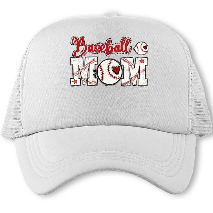 Vintage Baseball Mom Sports Fan Love Heart Trucker Cap