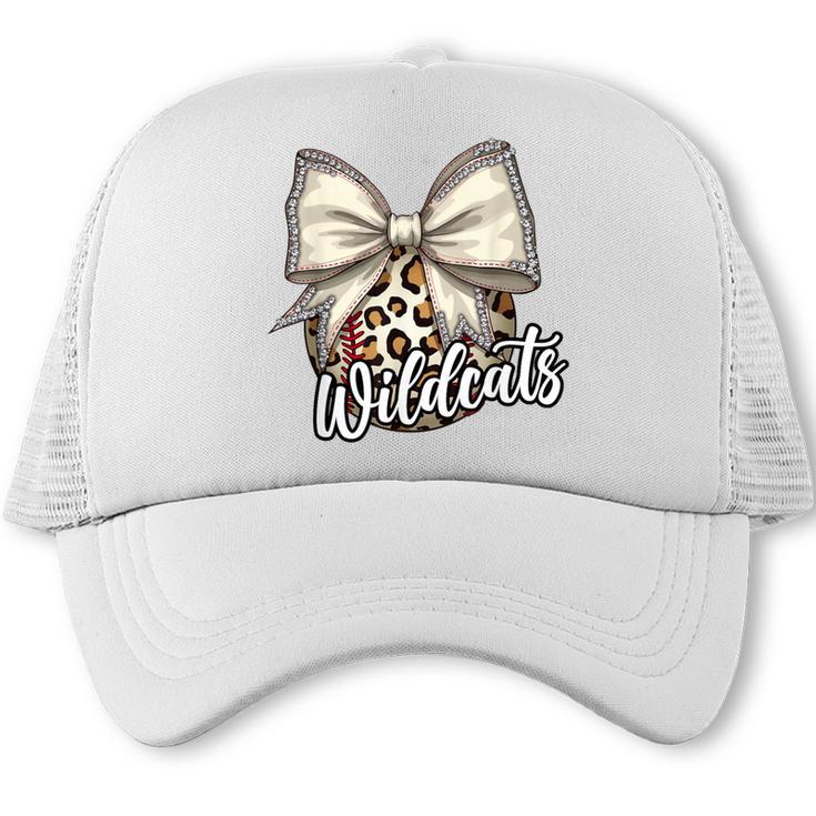 Wildcats Baseball Leopard Print Coquette Bow Mascot Game Day Trucker Cap