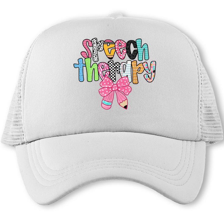 Women Speech Therapy Coquette Bow Pencil Back To School SLP Trucker Cap