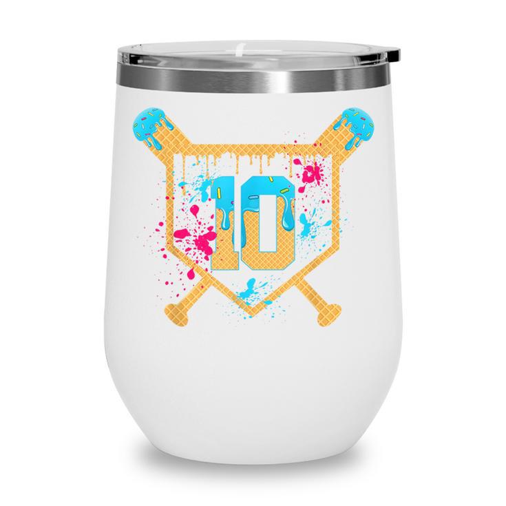 10 Years Old 10th Birthday Baseball Ice Cream Dripping Boys Wine Tumbler