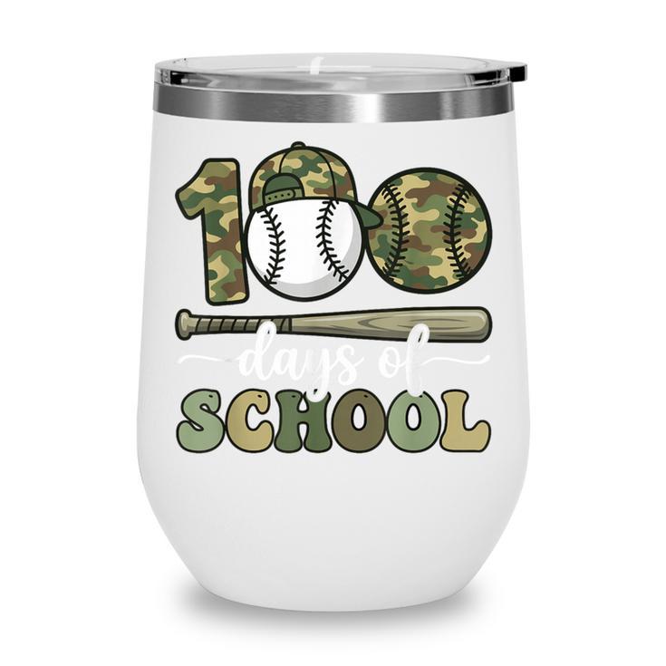 100 Days Of School Baseball Camo Art For Boys Kids Students Wine Tumbler
