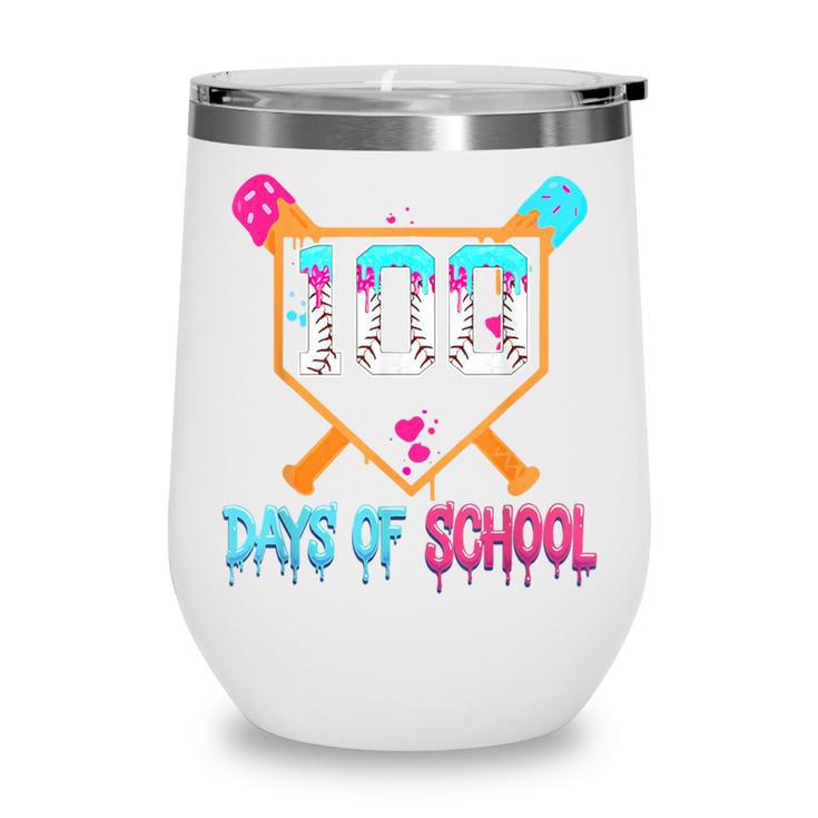 100 Days Of School Baseball Ice Cream Drip 100th Day School Wine Tumbler