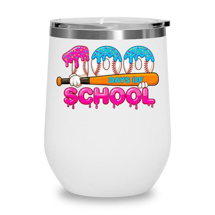 100 Days Of School Baseball Ice Cream Drip For Teacher Kid Wine Tumbler