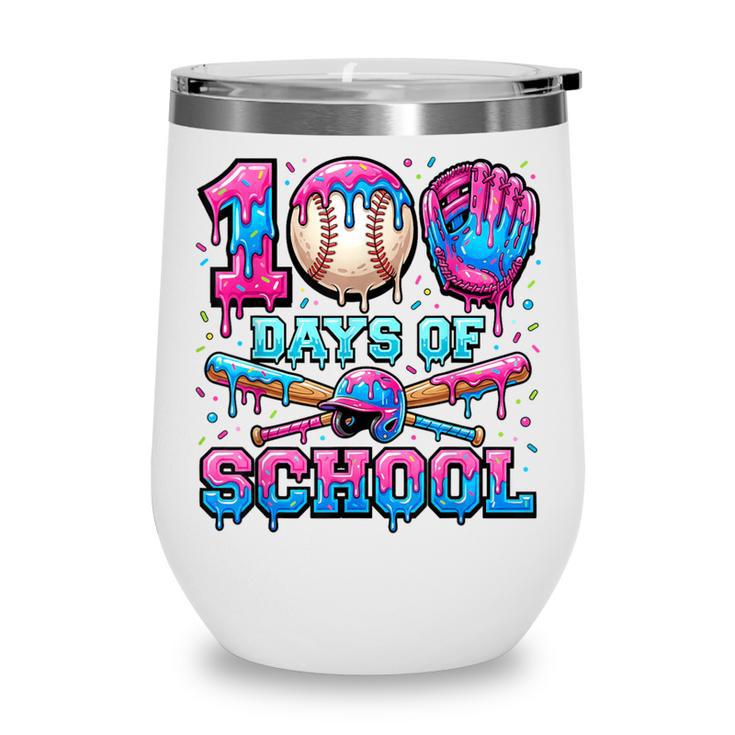 100 Days Of School Baseball Sports Drip Graphic Wine Tumbler