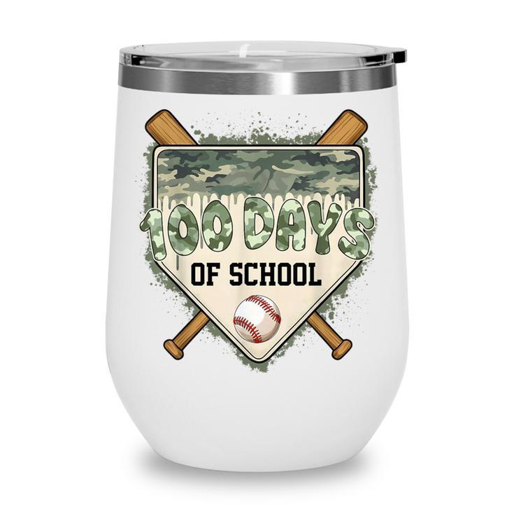 100 Days Of School Home Plate Camo Baseball Dripping Boys Wine Tumbler