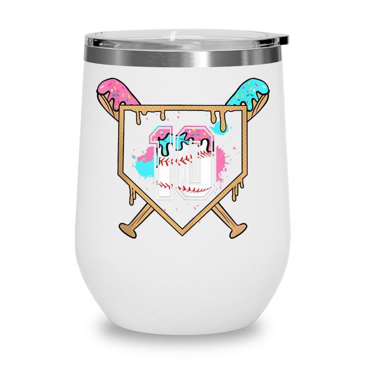 10th Birthday Baseball Bat Ice-Cream Drip 10yrs Old Boys Wine Tumbler
