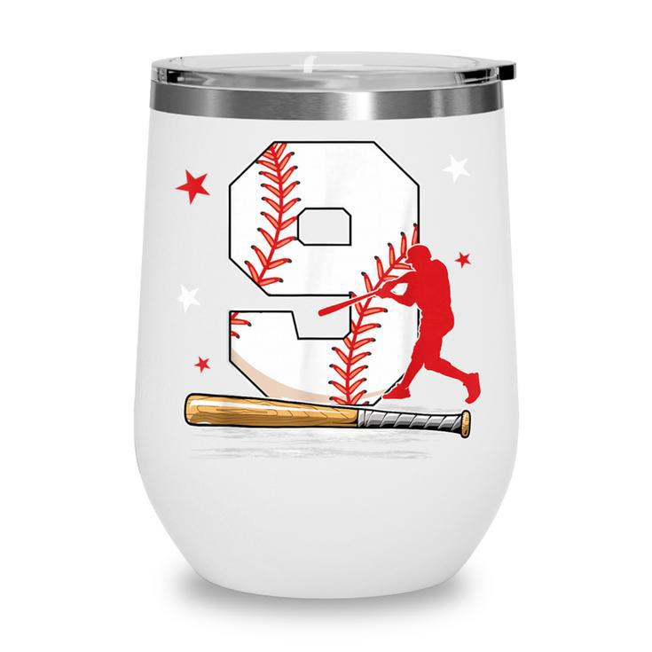 9 Years Old Baseball Birthday Boy 9th Bday Party Wine Tumbler
