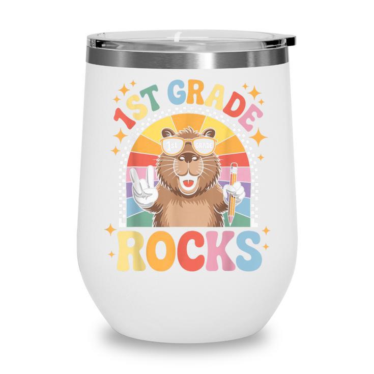 Back To School 1st Grade Capybara First Grade Rocks Wine Tumbler