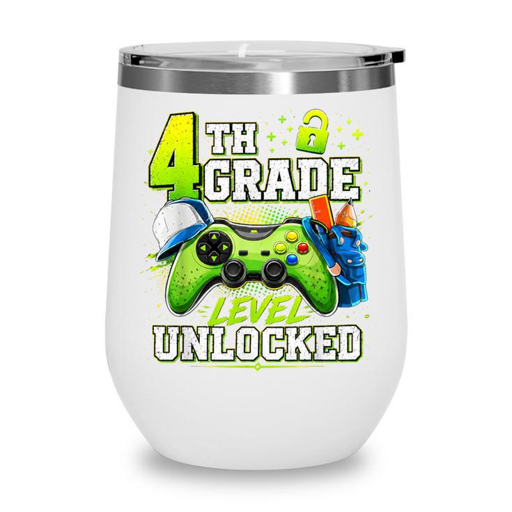 Back To School 4th Fourth Grade Level Unlocked Gamer Kid Wine Tumbler