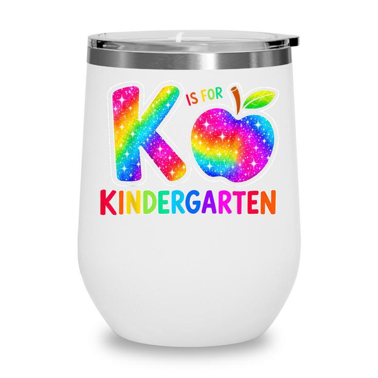 Back To School F Is For Kindergarten Rainbow Apple Kid Wine Tumbler