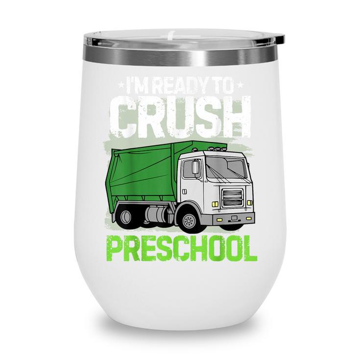 Back To School First Day Of Preschool Garbage Truck Boys Wine Tumbler