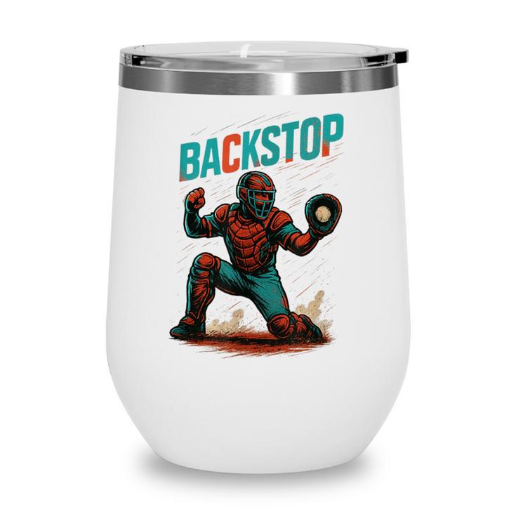Backstop Catcher Baseball Graphic Wine Tumbler