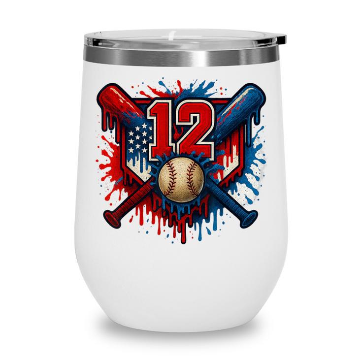 Baseball 12 Year Old Splash Drip 12th Birthday Boy Number 12 Wine Tumbler
