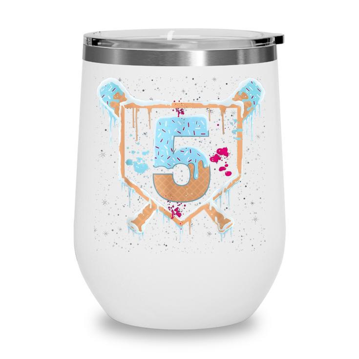 Baseball 5 Year Old Ice Cream Drip 5th Birthday Boy Number 5 Wine Tumbler