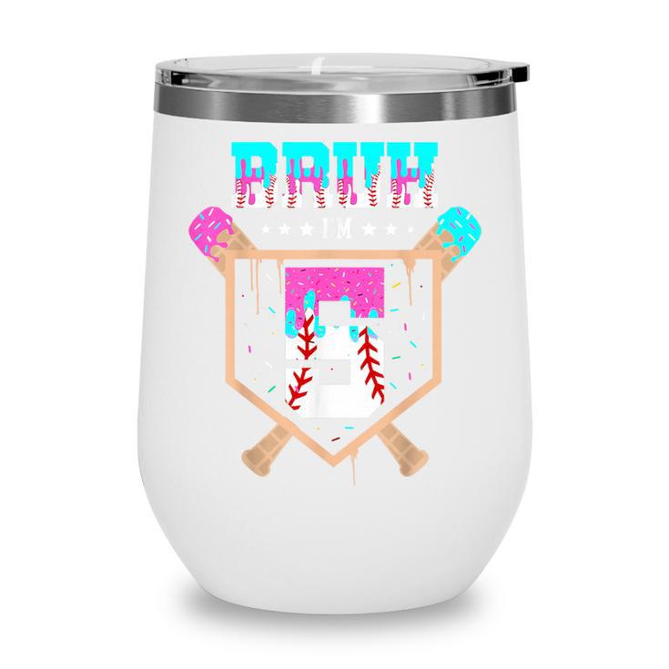 Baseball 5 Year Old Ice Cream Drip 5th Birthday Boys Player Wine Tumbler