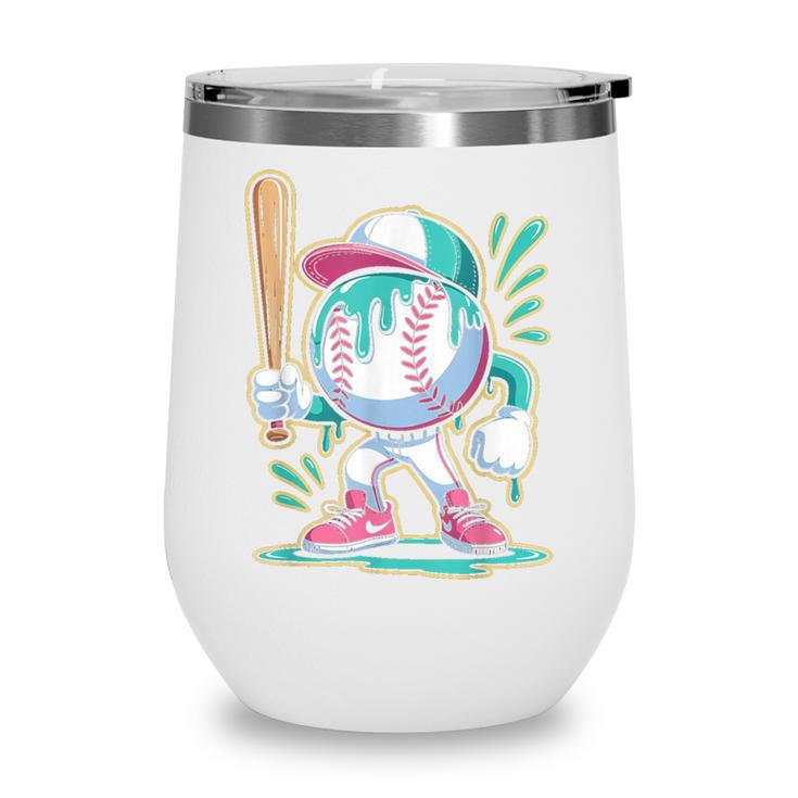Baseball Character Cartoon Batter Drip Style Women Men Wine Tumbler