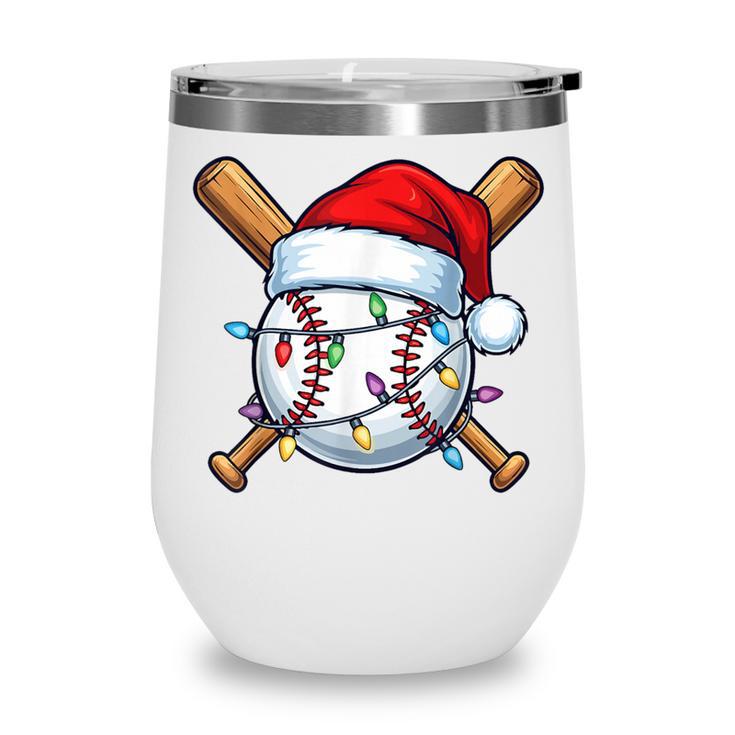 Baseball Christmas Lights Santa Christmas Baseball Player Wine Tumbler