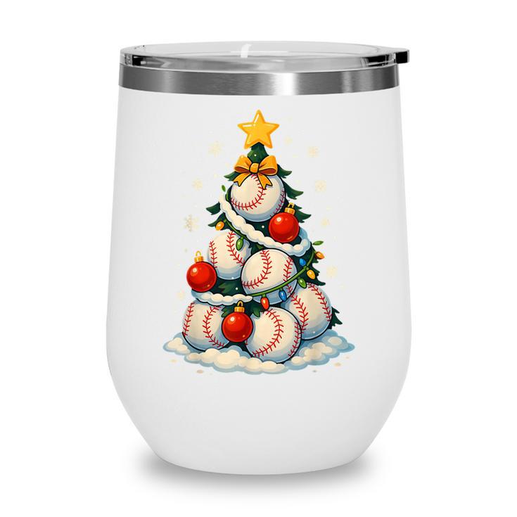 Baseball Christmas Tree Lights Santa Sport Player Lover Xmas Wine Tumbler