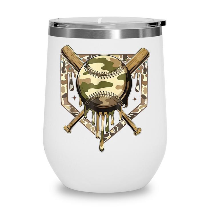 Baseball Drip For Boys Ice Cream Dripping Boys Baseball Camo Wine Tumbler