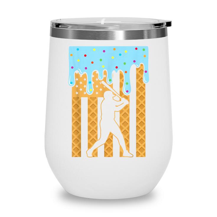 Baseball Drip Dripping Ice Cream Sport Player American Flag Wine Tumbler