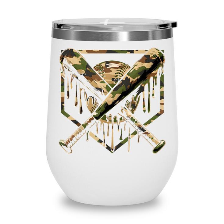 Baseball Drip Ice Cream Camo Home Plate Bats Sports Game Day Wine Tumbler