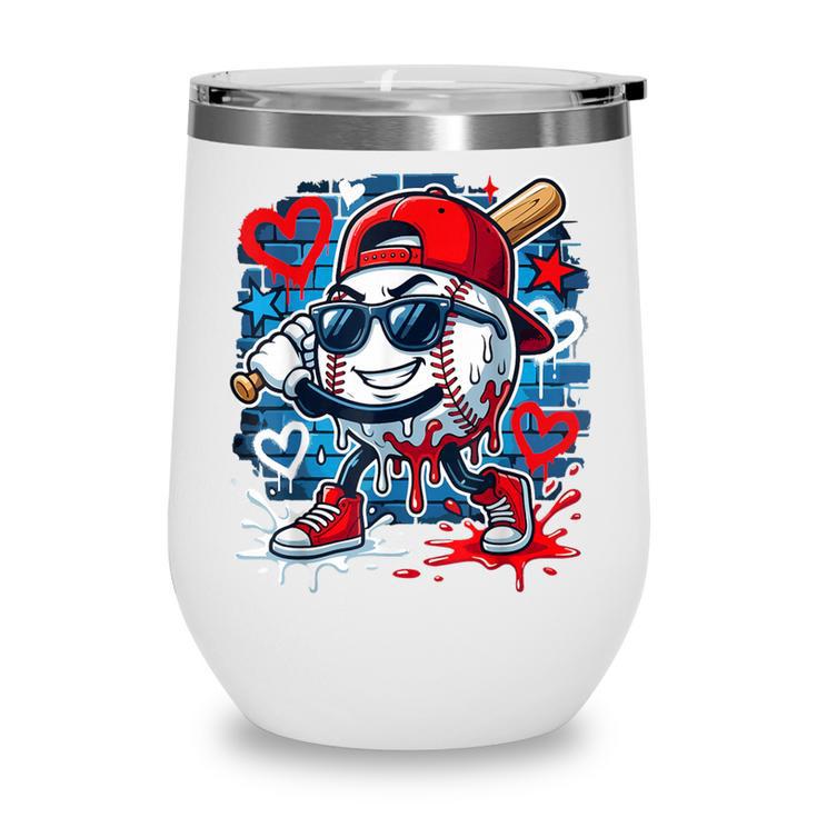 Baseball Drip Icecream Heart Valentine Day Boys Kids Red Wine Tumbler