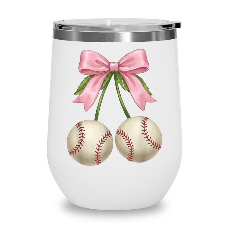 Baseball Girls Women Coquette Pink Bow Baseball Wine Tumbler