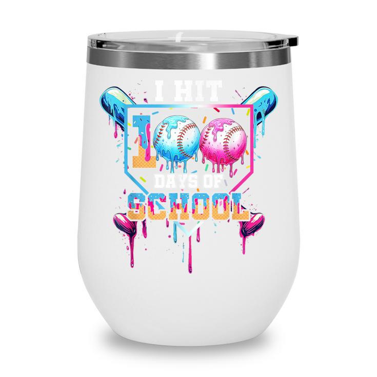 Baseball Ice Cream Drip I Hit 100 Days Of School Boys Kids Wine Tumbler