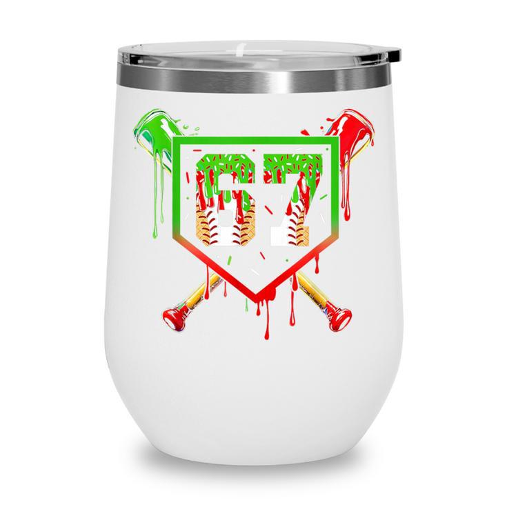Baseball Ice Cream Drip Number 67 Player 6 7 Christmas Pjs Wine Tumbler