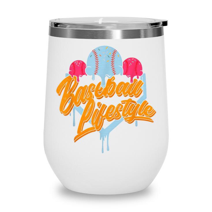 Baseball Lifestyle Home Plate Ice Cream Drip Men Boys Kids Wine Tumbler