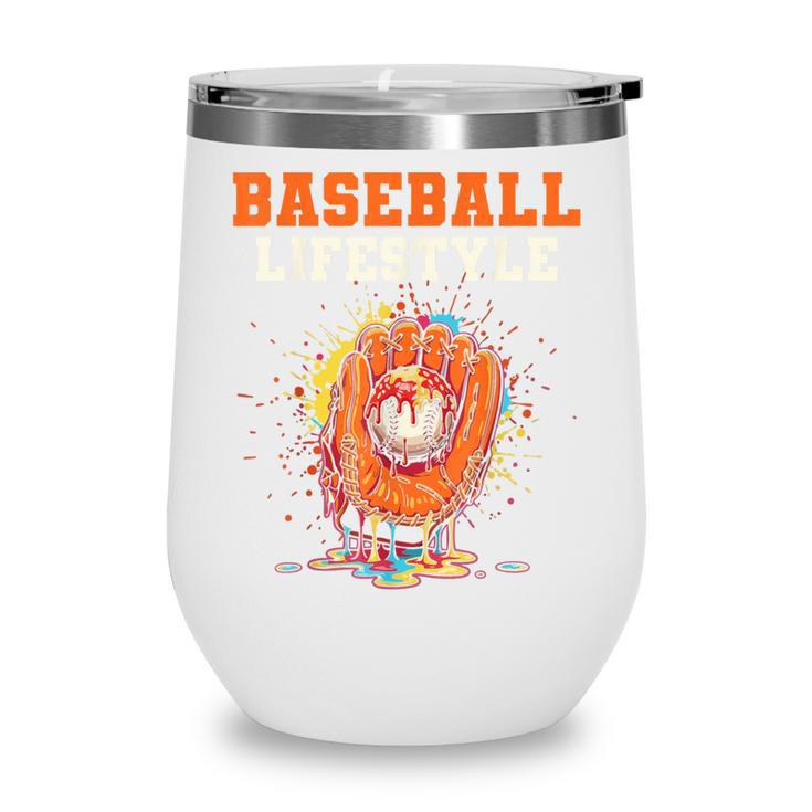 Baseball Lifestyle Ice Cream Drip Baseball Glove Crossed Bat Wine Tumbler