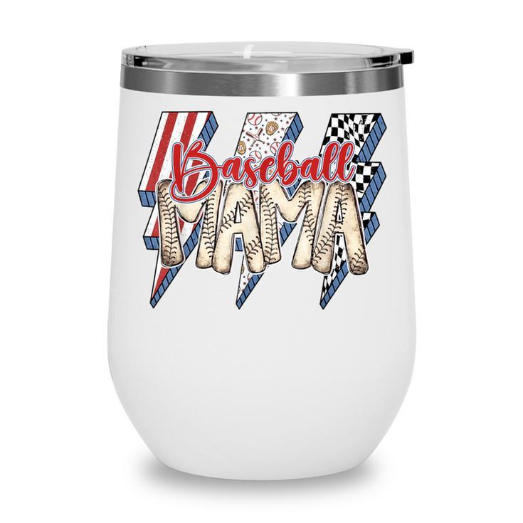 Baseball Mama Lightning Bolt Checkered Varsity Mother's Day Wine Tumbler