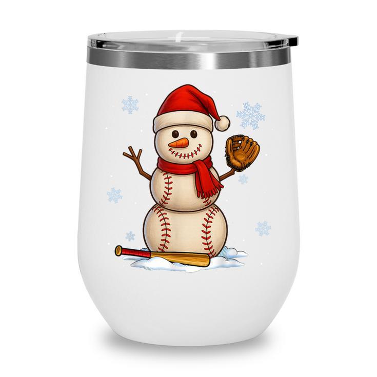 Baseball Snowman Merry Christmas Holiday Sports Xmas Pajamas Wine Tumbler