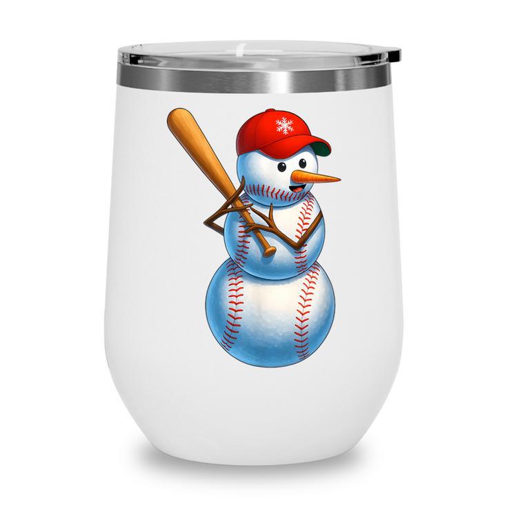 Baseball Snowman Merry Christmas Xmas Pajamas Men Women Kids Wine Tumbler