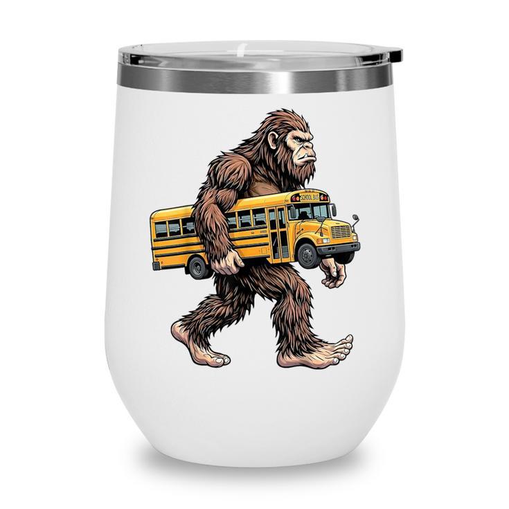 Bigfoot Carrying School Bus Sasquatch Back To School Wine Tumbler
