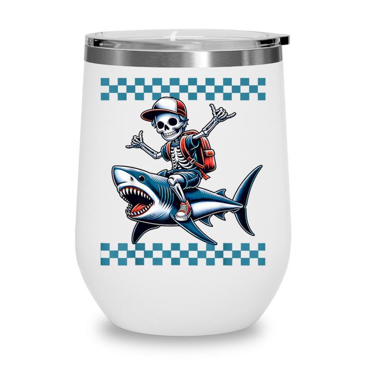Boys Skeleton Riding a Shark Back To School Wine Tumbler