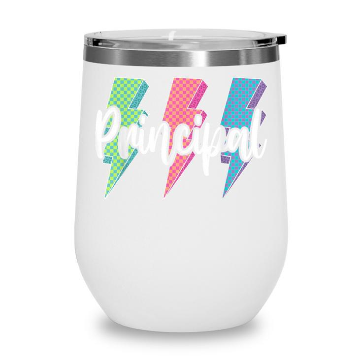 Checkered Principal Lightning Bolt Back To School Wine Tumbler